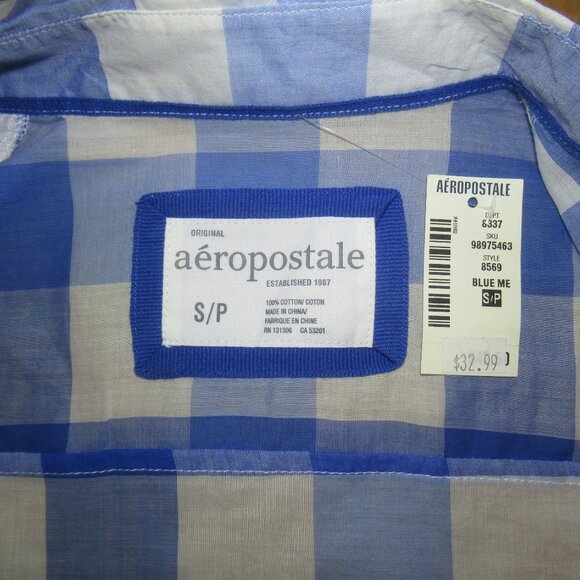 🌟 Aéropostale Blue & White Gingham Button-Up Shirt | Size Small | NWT - Picture 8 of 11